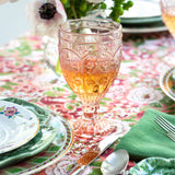 Trestle pink water goblet on a pink and green table setting