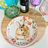 bunny plates and cabbage bowls ready for serving an Easter brunch.