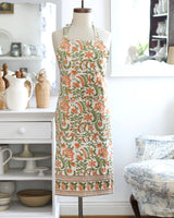 Coral and green floral cotton apron