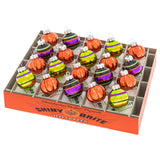Shiny Brite Halloween mini pumpkin and round ornaments in bright colors.