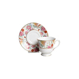 Floral teacup and saucer set on a white background
