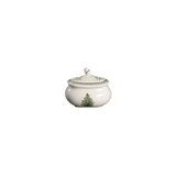 Front view of Christmas Tree Gold Collection sugar bowl and lid by Spode