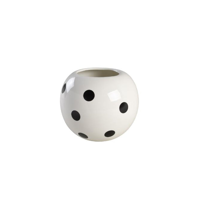 White low vase with black polka dots