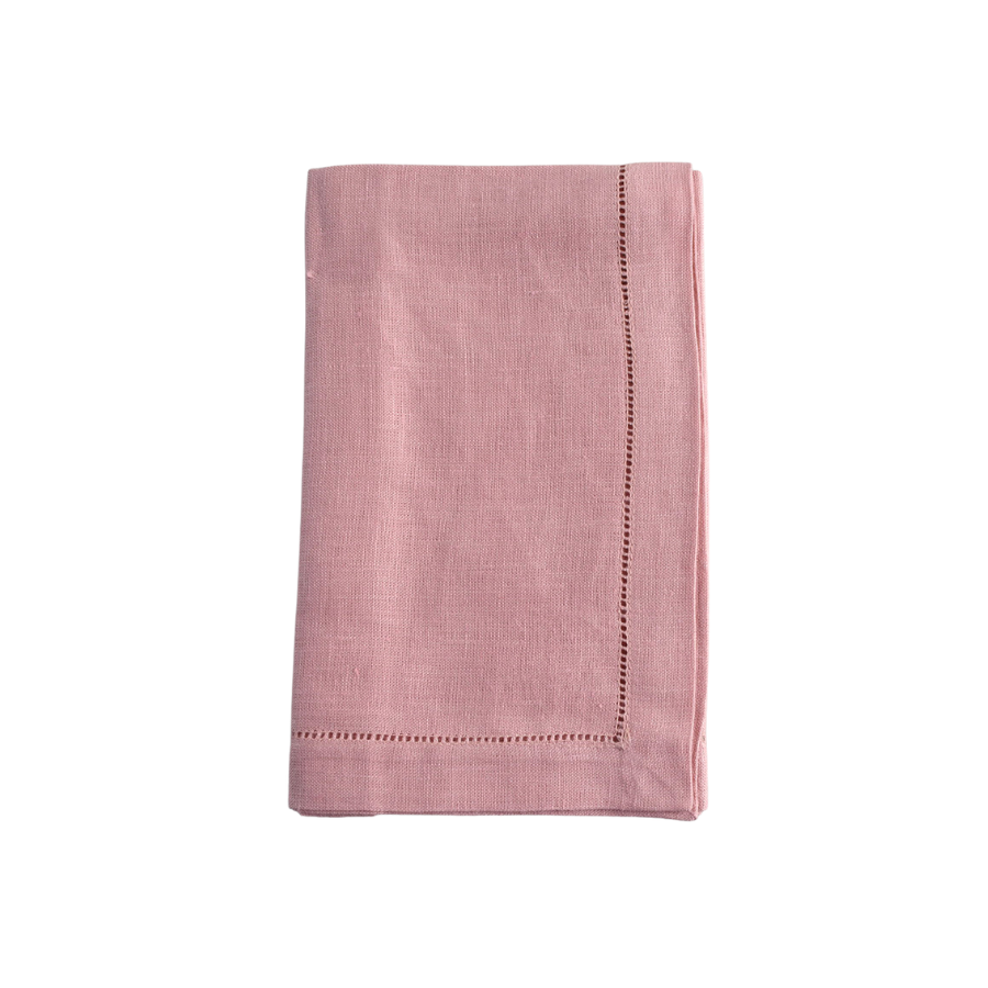 Pink napkin with hemstitching on a white background