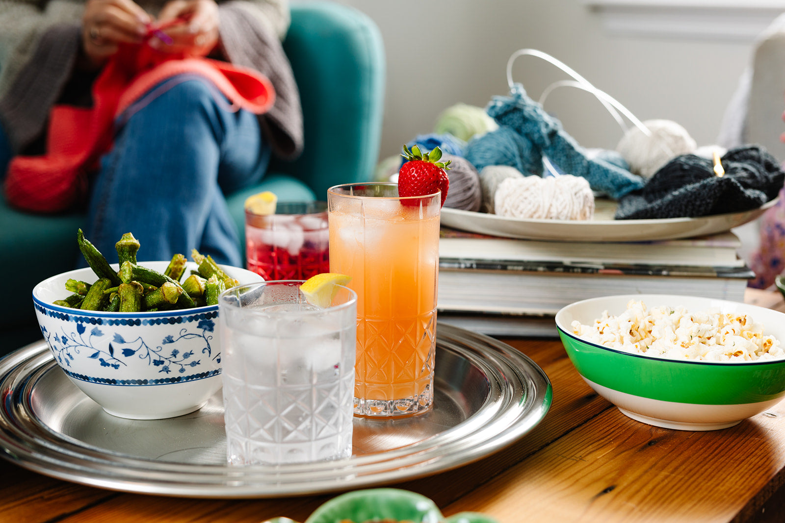 Snack and beverages for casual entertaining.