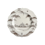 Decorative plate depicting a greenhouse in a garden in black.