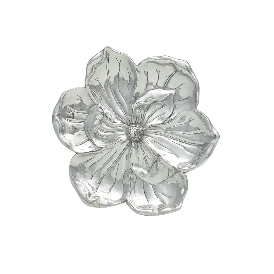 Flower shaped shiny metal serving tray