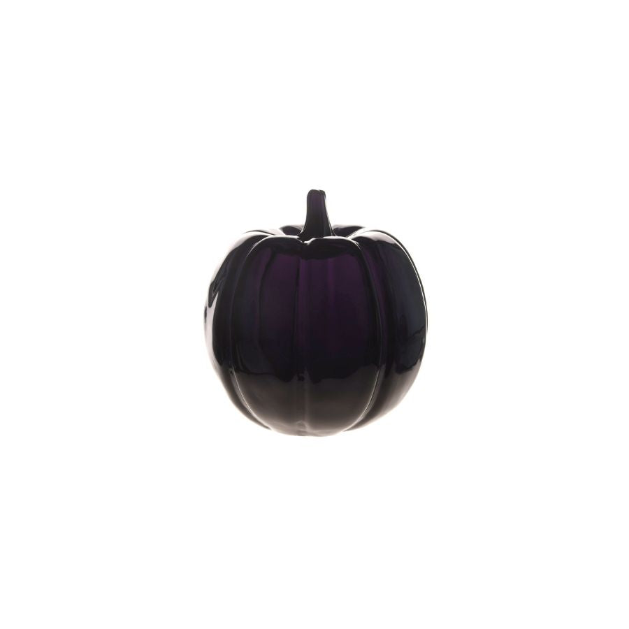 Purple glass pumpkin-shaped object on a white background