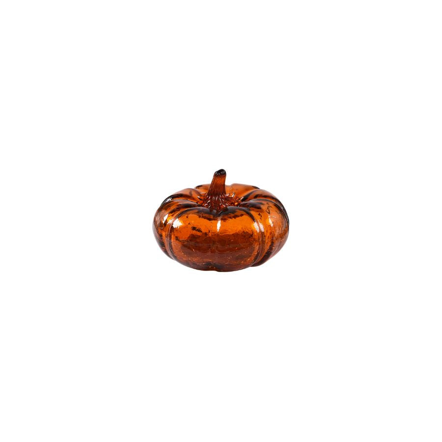 Wide topaz crackle glass pumpkin by Blenko