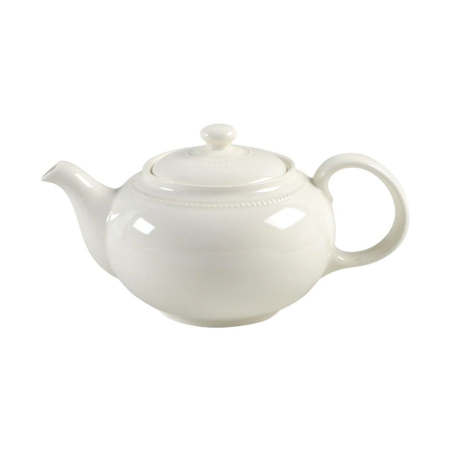 White ceramic teapot on a white background