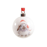 Wrendale Designs porcelain bauble featuring a bunny in a Santa hat by Royal Worcester