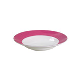 Clean and modern, the Rutherford Circle Pink soup pasta bowl features a bright pink band and intricate black trim.