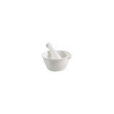 White ceramic mortar and pestle on a white background