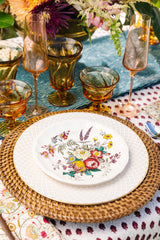 Elegant Natural Floral place setting featuring vintage floral dinnerware