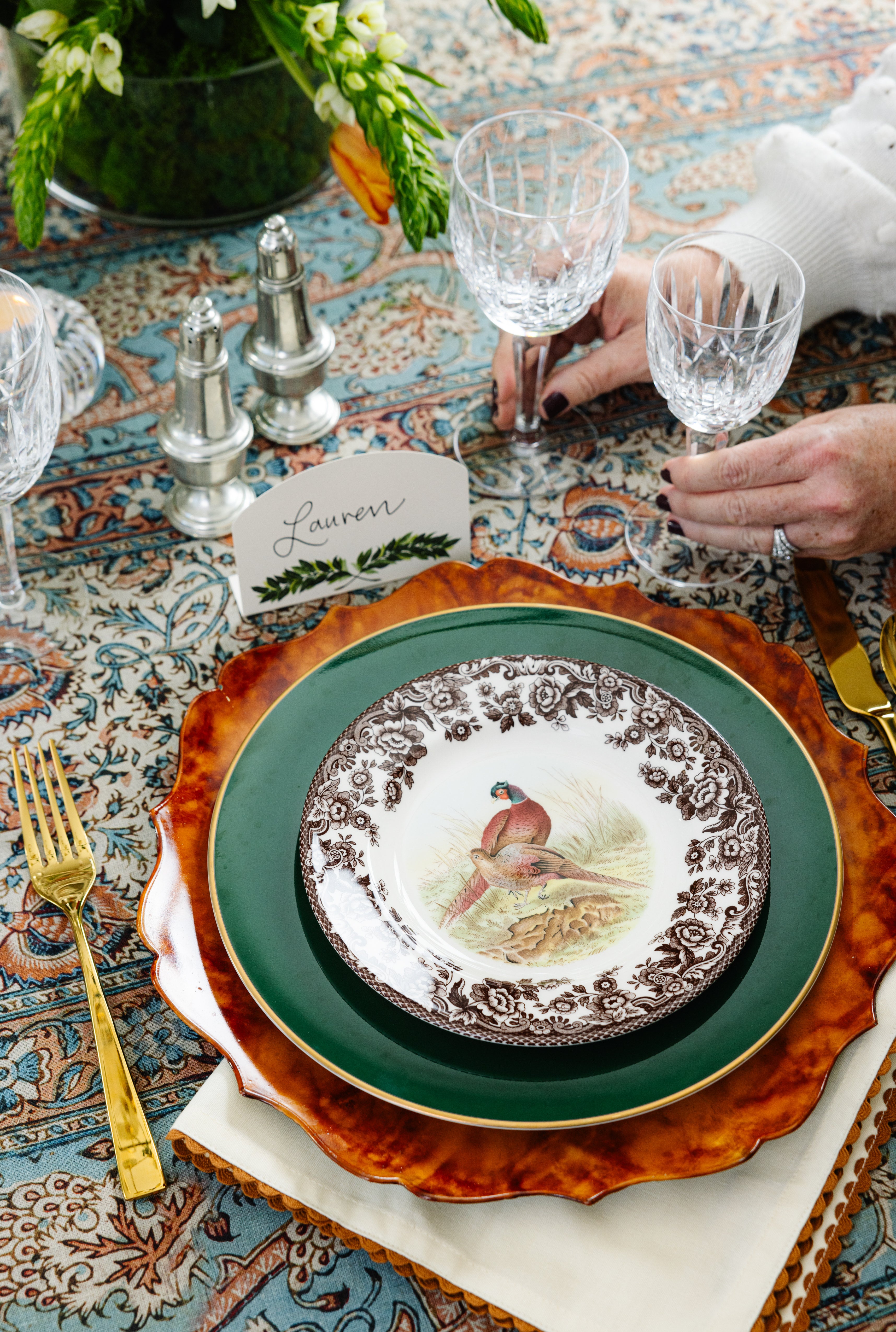 Set the table with Hemingway Hunt for rich, classic details and Waterford sparkle.