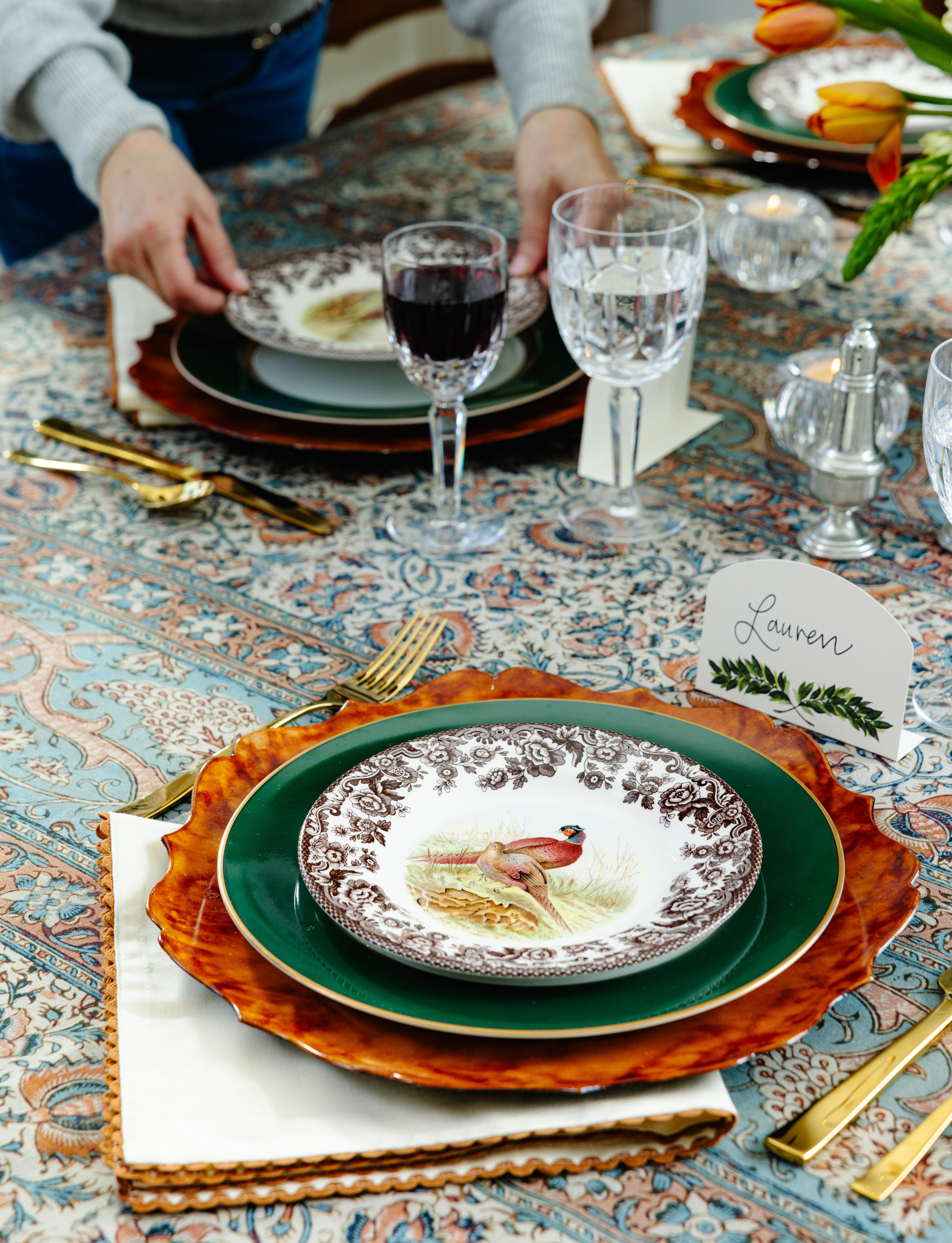 The Hemingway Hunt tablescape brings stately countryside vibes to your home.