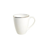 The Trianna mug is sleek and simple with gold trim at the rim and a modern silhouette.