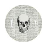 Decorative plate depicting a skull on a field of script lettering.
