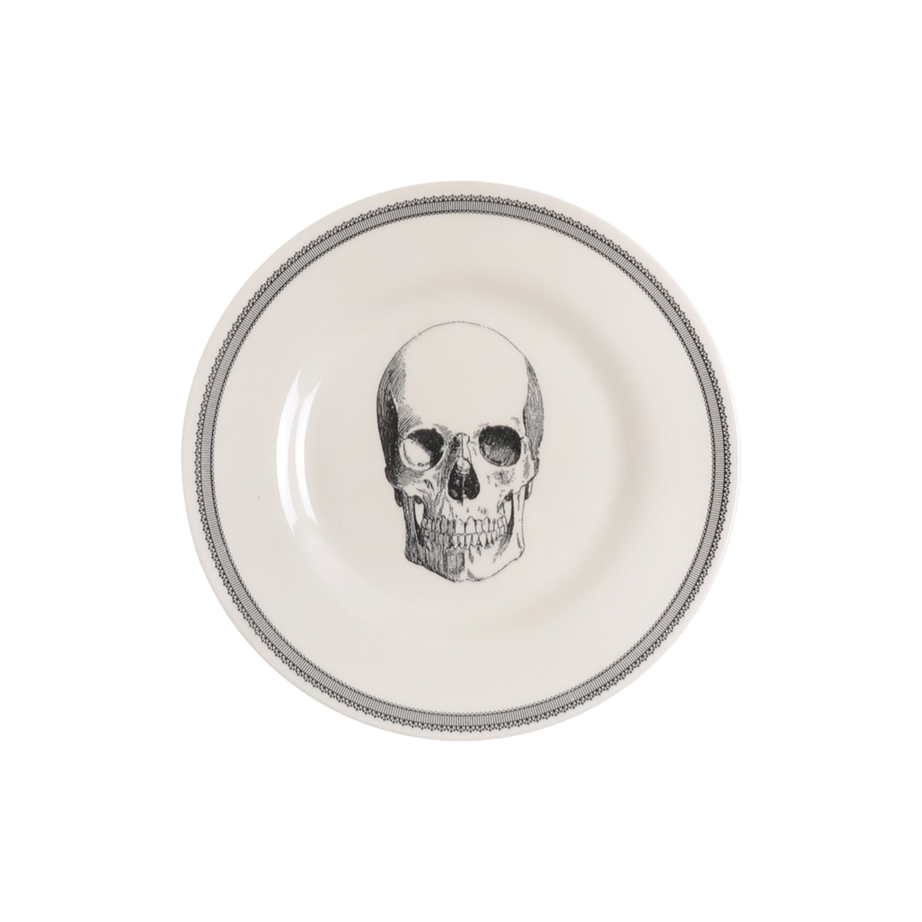 Round plate with a skull design on a white background