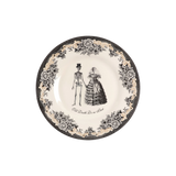 Decorative plate with vintage-style illustration of a couple and floral design on a white background