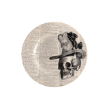 Plate depicting a skull in a fancy ladies' hat in black.