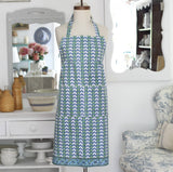 Larissa apron with blue and green geometric pattern