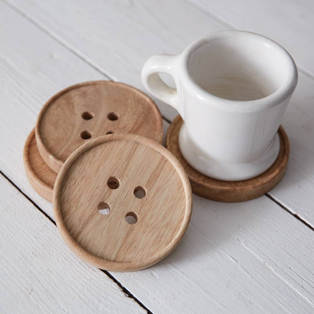 Mango wood Button coaster set