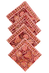 Set of four red and gold patterned napkins