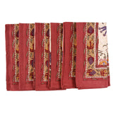 Set of 6 Fleur des Indes Cloth Napkins with Burgundy Edge by Couleur Nature