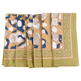 Set of 6 Forest Harvest Cloth Napkins in Mustard and Blue by Couleur Nature