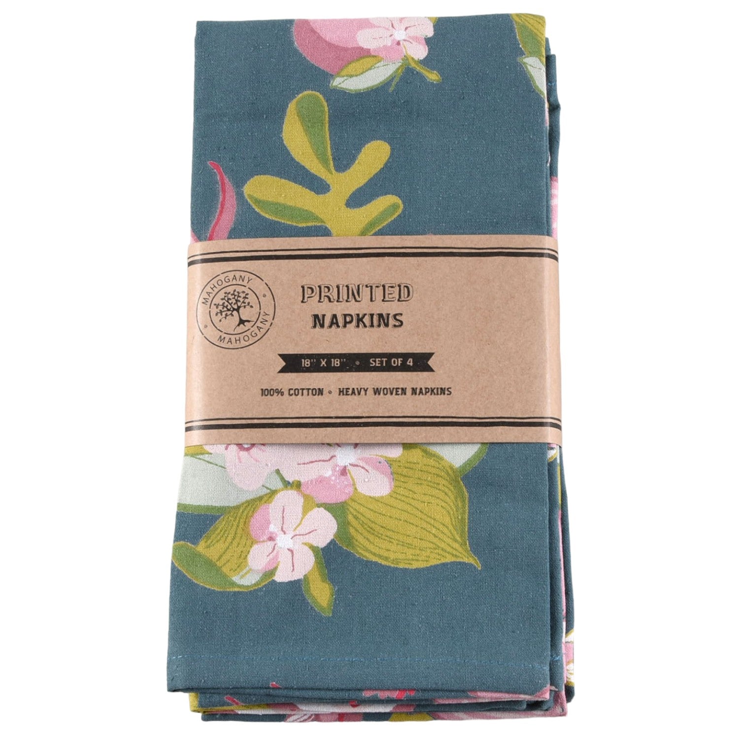 Set of 4 Blue & Pink Floral Printed Arlis Cotton Napkins by Mahogany