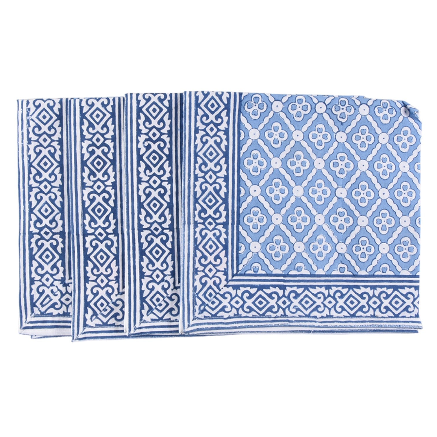 Seville Blue Cotton Napkins by Pacific & Rose, Set of 4 