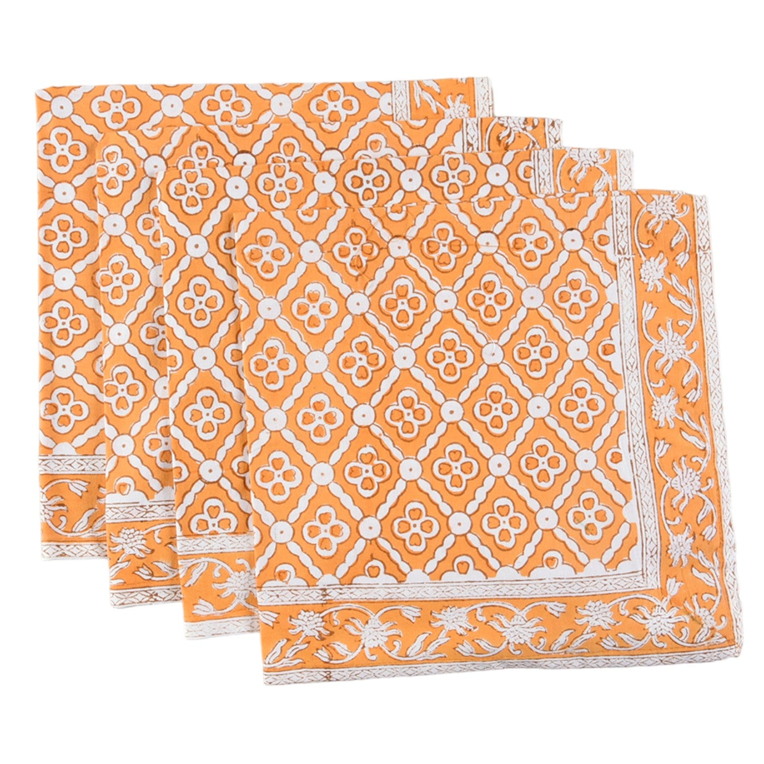 Seville Cotton Napkins in Yellow and White Geometric Design by Pacific & Rose, Set of 4 